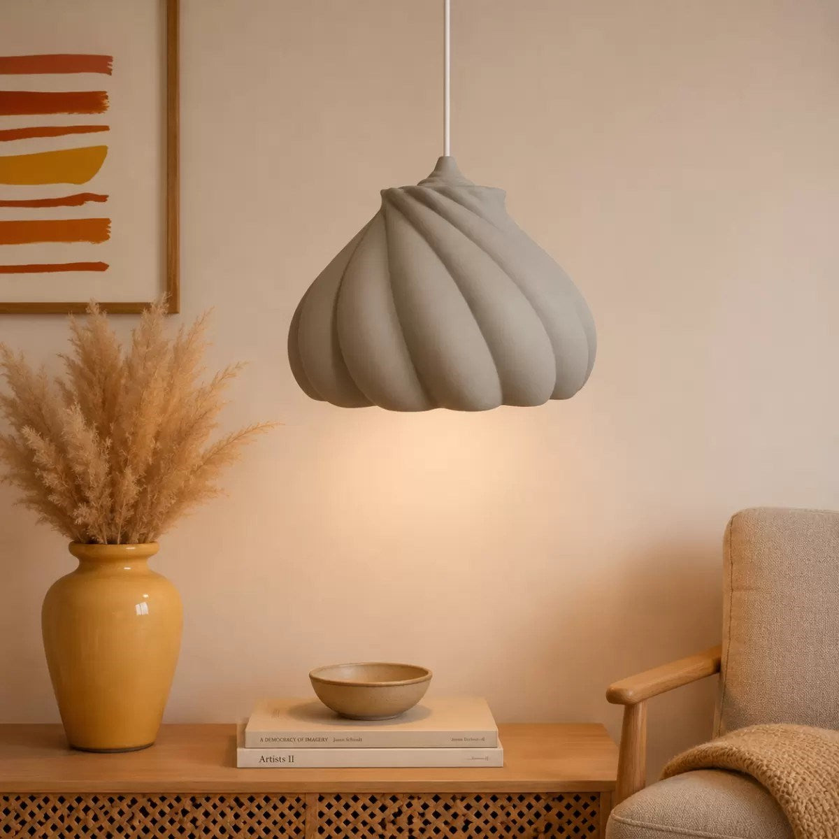 Pumpkin Tekli Avize Yatak Odası Mutfak Sarkıt Avize – Salon Ve Oturma Odası Aydınlatması 25x25 Cm Gri