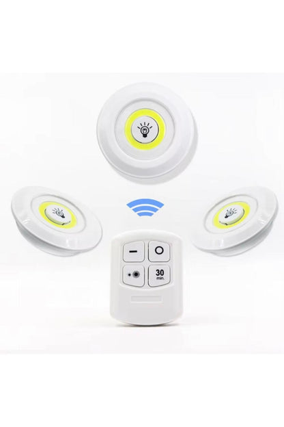 3 Lü Kumandalı Yapışkanlı Kablosuz Pilli Led Spot Lamba Işıldak