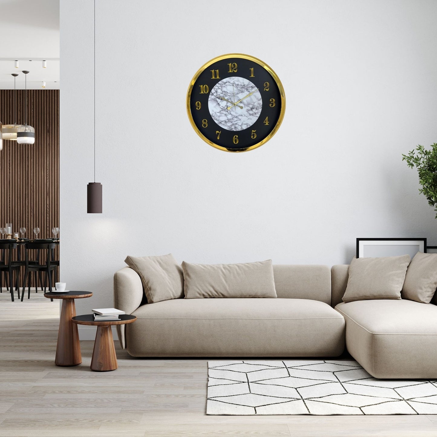 Gold Mermer Desenli Modern 52 x 52 Cm Duvar Saati