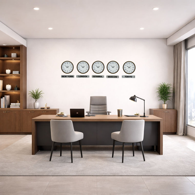 Prestige Kahverengi 36 Cm Tabelalı Dünya Saatleri 5’li Set