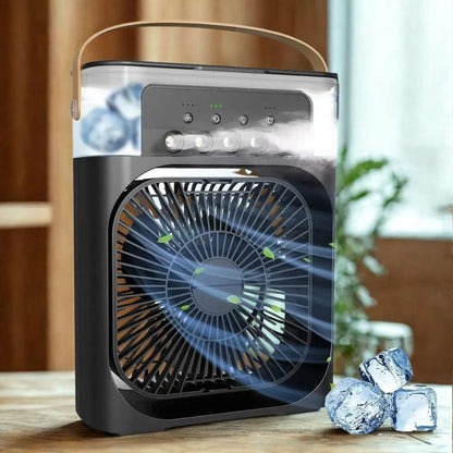 BUFFER® Taşınabilir 3 Farklı Mod Ayarlı 7 Farklı Led Işıklı Sulu Soğutmalı Taşınabilir Masaüstü USB Fan Vantilatör