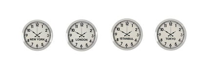 Beyaz Premium Set 4’lü Metal 36 cm Dünya Duvar Saatleri