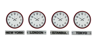 Kırmızı Seri 36 Cm 4 lü Tabelalı Dünya Saatleri