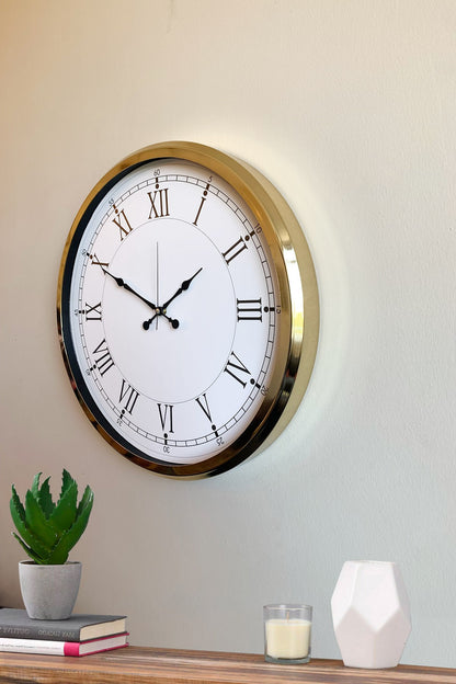 İhtişamlı Gold 52 Cm Metal Roma Rakamlı Lüks Duvar Saati