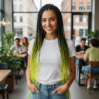 Afrika Örgüsü Ve Rasta İçin Sentetik Ombreli Saç - Siyah / Neon Sarı