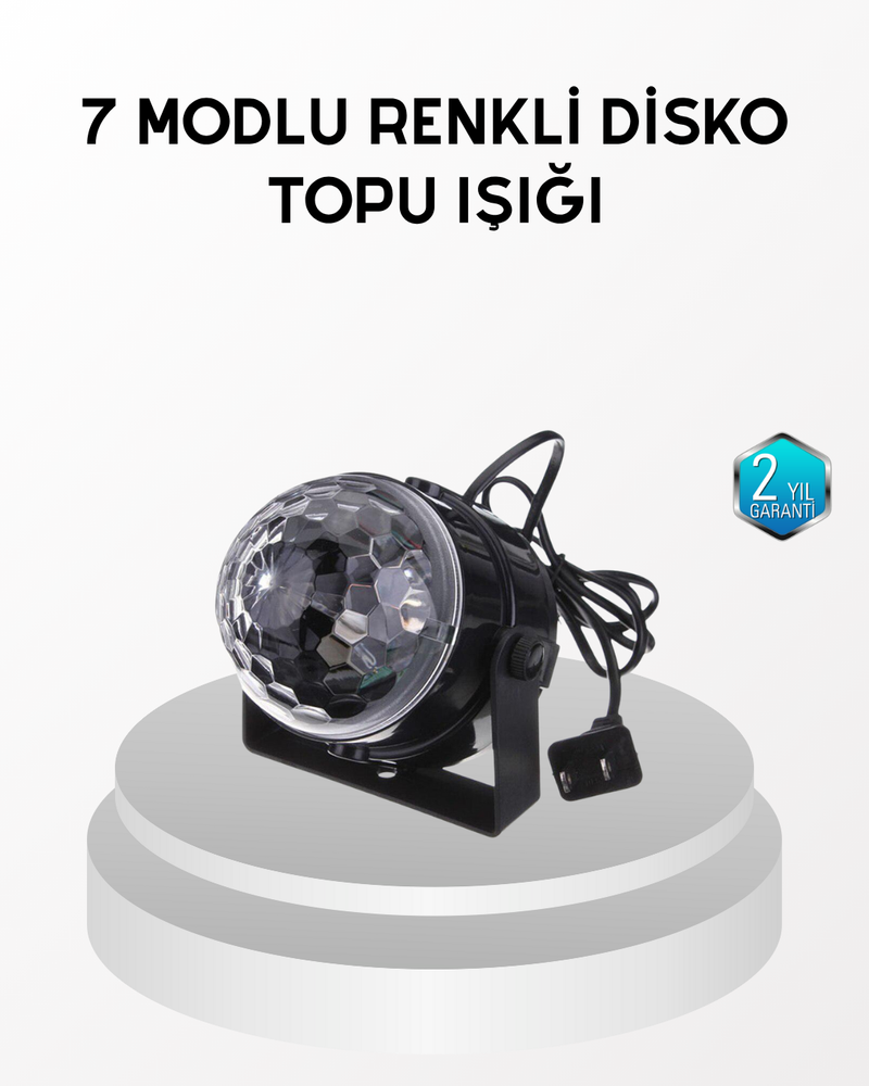 7 Renk Modlu Müzik Sensörlü Disko Topu – LED Işıklı Parti Aydınlatması
