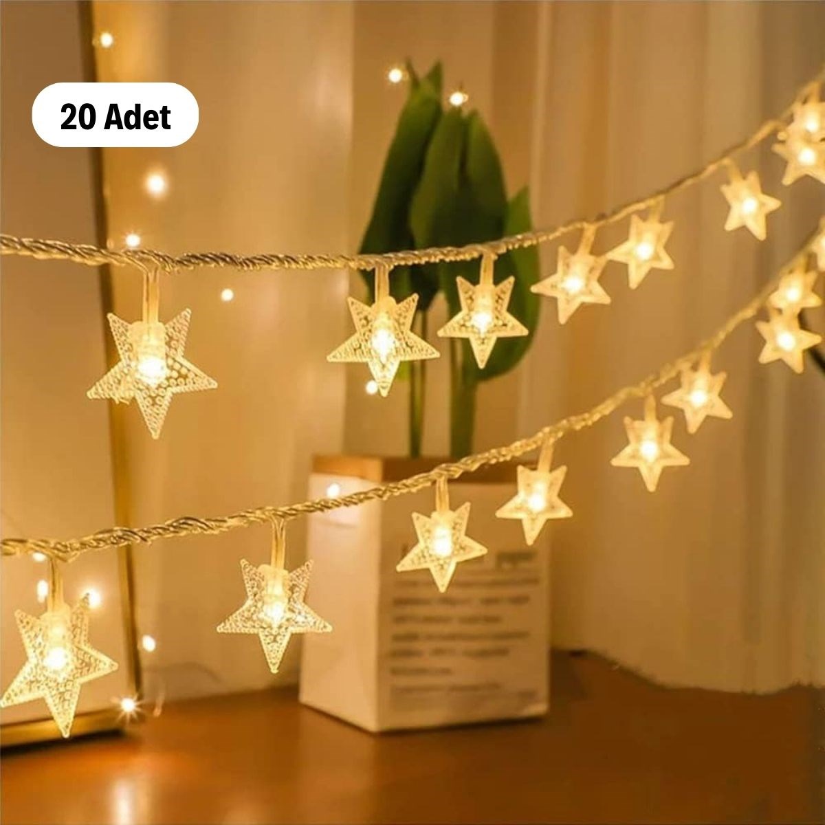 20 Adet Mini Yıldız Led 5 Metre Günışığı Rengi Dekoratif Led (5643)
