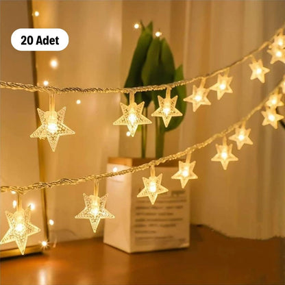 20 Adet Mini Yıldız Led 5 Metre Günışığı Rengi Dekoratif Led (5643)
