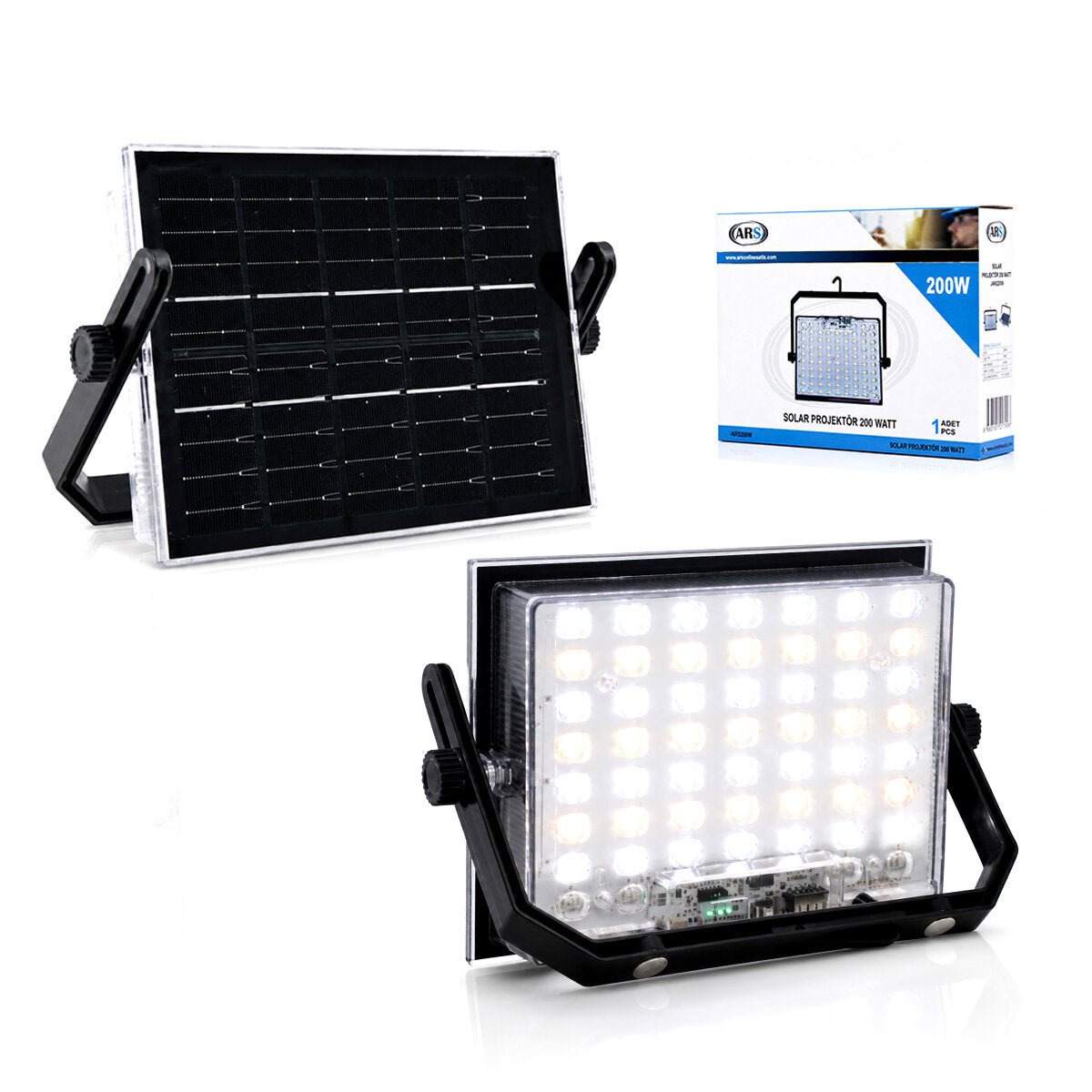 200W GÜNEŞ ENERJİLİ LED IŞIK SOLAR PROJEKTÖR - FENER KAMP - DIŞ MEKAN 3 FARKLI LED IŞIK 348961 LMB (5643)