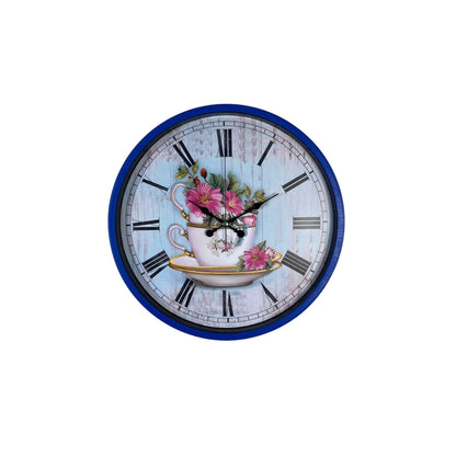 Lacivert Çiçek Desenli 36 Cm Duvar Saati