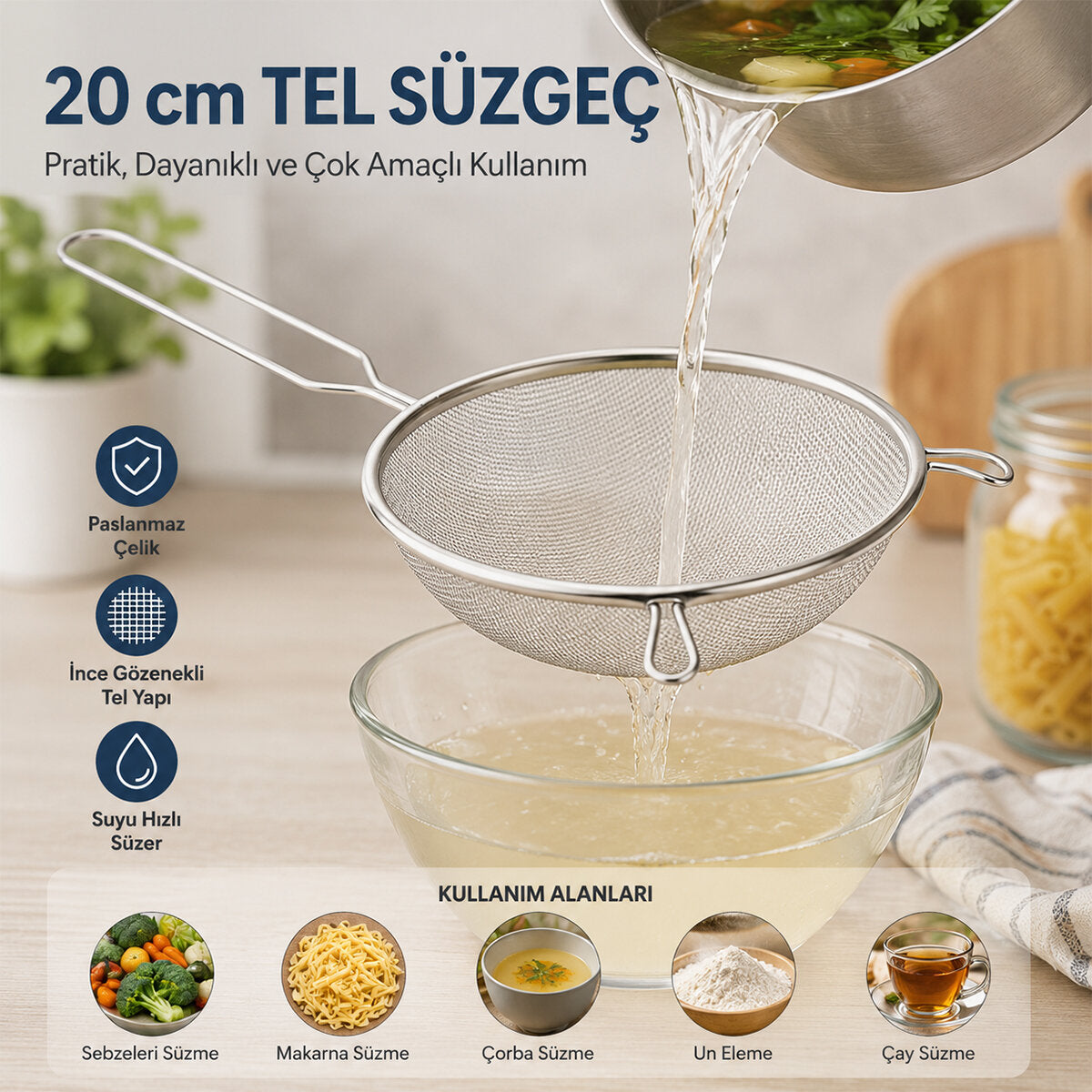 20CM TEL SÜZGEÇ METAL SAPLI KULAKLI (5643)