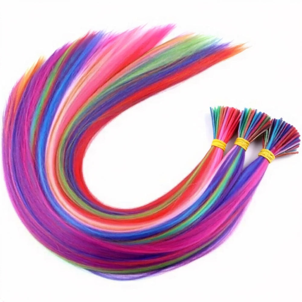20 Adet Karışık Renkli Fiber Sentetik Kaynaklık Saç 60cm + Misina Takım Aparatı ve Boncuğu