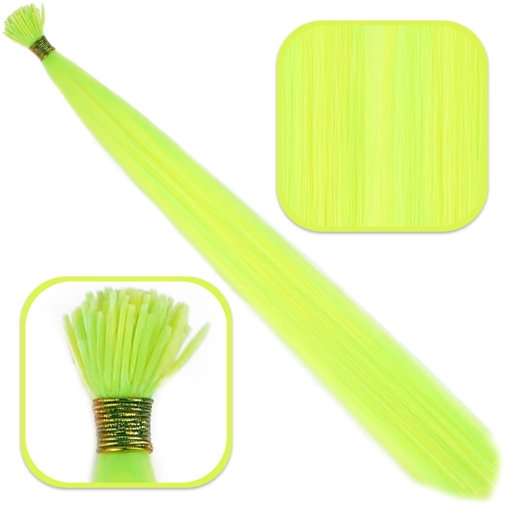 Fiber Sentetik Boncuk Kaynaklık Renkli Saç - Neon Sarı - 100 Adet