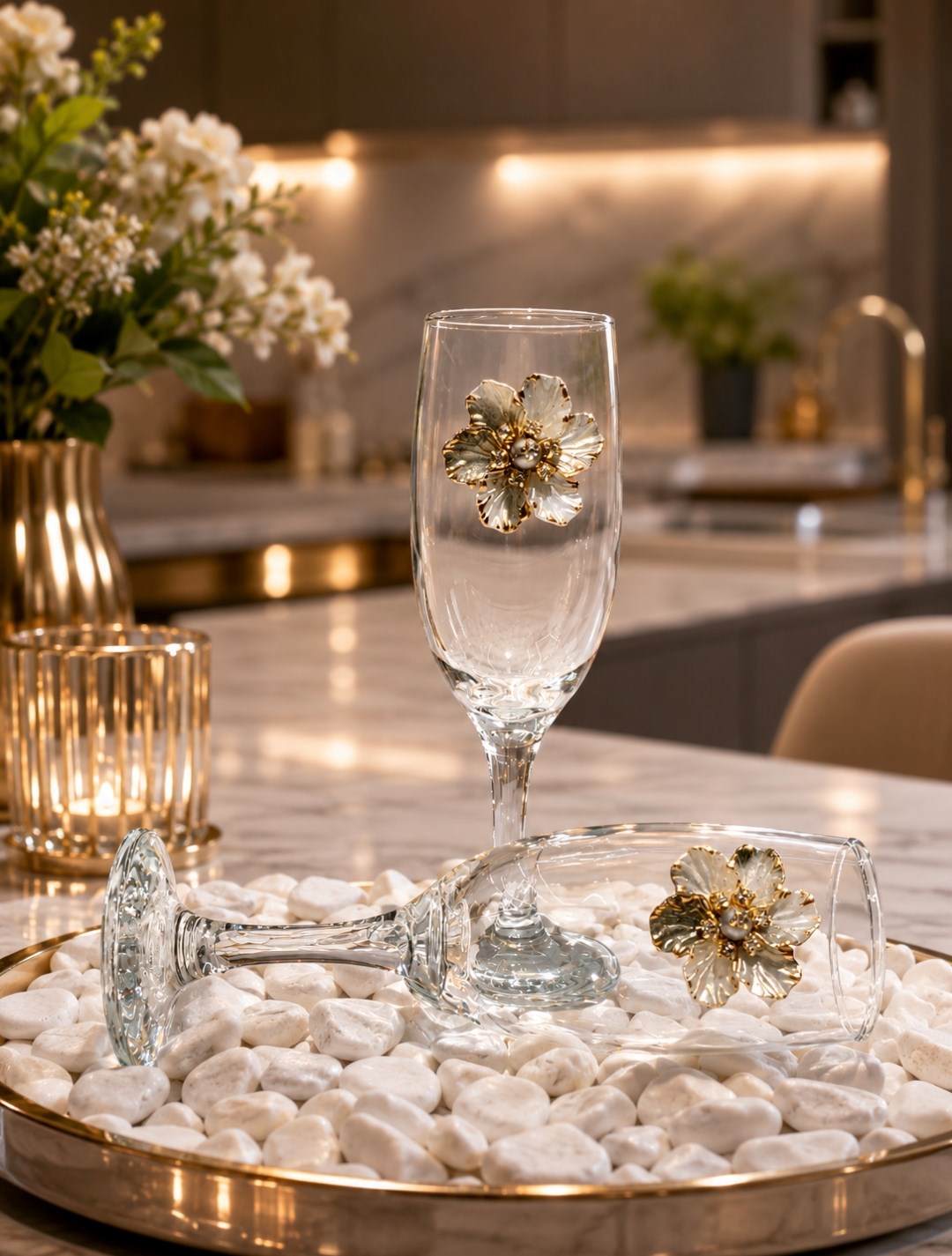 KİRLİNOVA® GRİ ÇİÇEK MOTİFLİ 2'Lİ MEŞRUBAT BARDAĞI