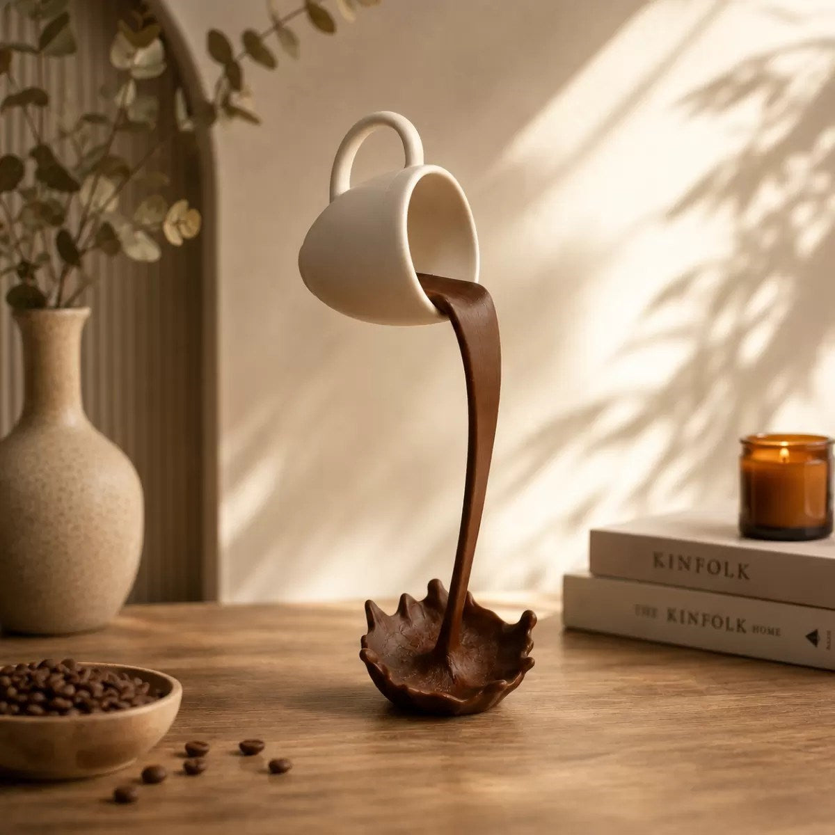 Dökülen Kahve Bi̇blo Dekorati̇f Ürün Biblo – Oturma Odası Ve Mutfak İçin Dekoratif Ürün 20 X 10 Cm Beyaz