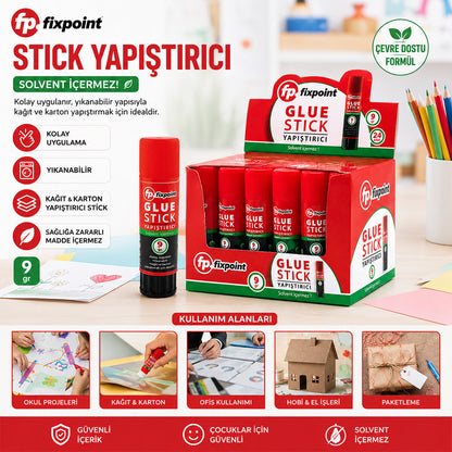 24 ADET 9GR STICK YAPIŞTIRICI SOLVENT İÇERMEZ YIKANABİLİR KOLAY UYGULAMA KAĞIT - KARTON YAPIŞTIRICI STİCK (5643)