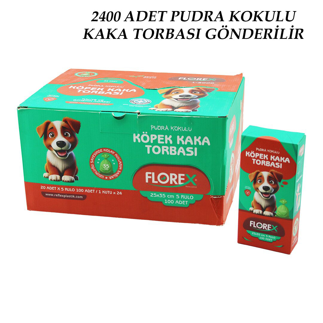 2400 ADET = 1 KOLİ KÖPEK - EVCİL HAYVAN KAKA TORBASI PUDRA KOKULU - 25X35CM (5643)