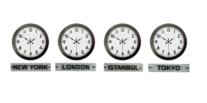 Siyah Prestij 36 Cm Metal Tabelalı Dünya Saatleri – 4’lü Siyah Set