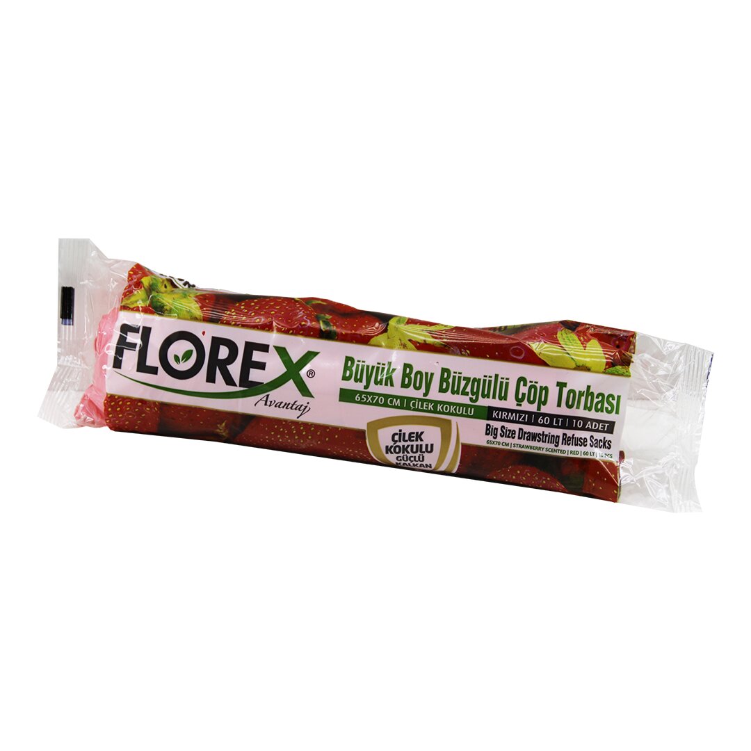 250 ADET FLOREX-502 ÇİLEK KOKULU BÜZGÜLÜ BÜYÜK 10PCS 65X70CM ÇÖP TORBASI 25x10=250 (5643)