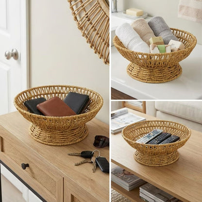 25 cm Plastik Rattan Servis Çanağı – Doğal Hasır Görünümlü Dekoratif Meyve, Ekmek ve Sunum Kasesi (5643)