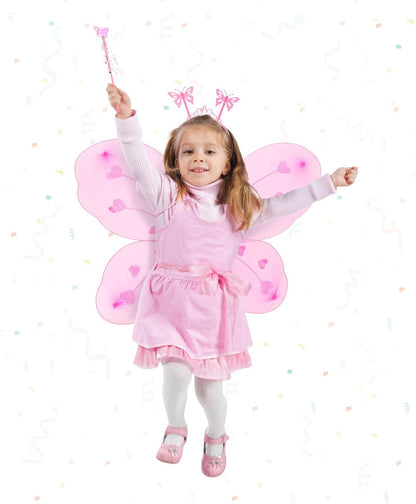 Pembe Kelebek Kız Seti – 50 cm Kelebek Kanadı, Taç ve Asa