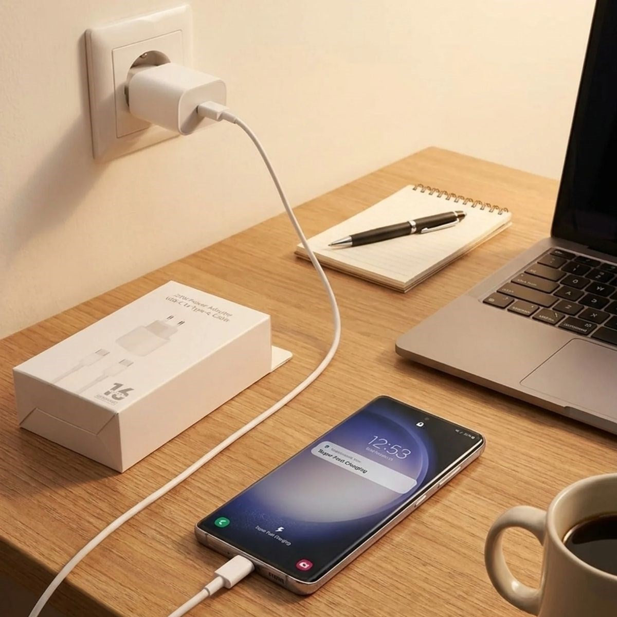 25W Hızlı Şarj Adaptörü USB-C to Type-C Kablolu – PD Destekli, Süper Hızlı Şarj Cihazı (5643)