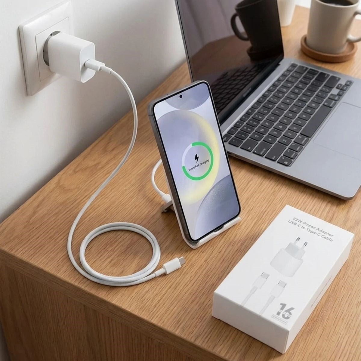 25W Hızlı Şarj Adaptörü USB-C to Type-C Kablolu – PD Destekli, Süper Hızlı Şarj Cihazı (5643)