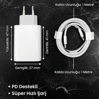 25W Hızlı Şarj Adaptörü USB-C to Type-C Kablolu – PD Destekli, Süper Hızlı Şarj Cihazı (5643)