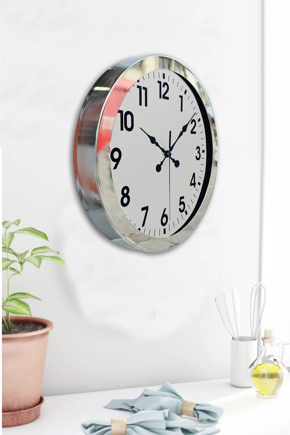 36 cm Krom Metal Standart Duvar Saati