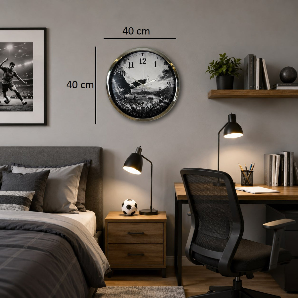Krom Zafer Kanatları Taraftar Temalı 40 x 40 Cm Metal Duvar Saati