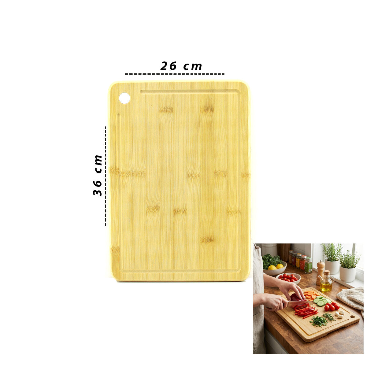26X36X1.8CM AHŞAP BAMBU KESİM PANOSU - KESME TAHTASI (5643)