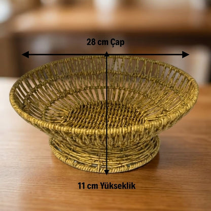 28 cm Plastik Rattan Servis Çanağı – Doğal Hasır Görünümlü Dekoratif Meyve, Ekmek ve Sunum Kasesi (5643)