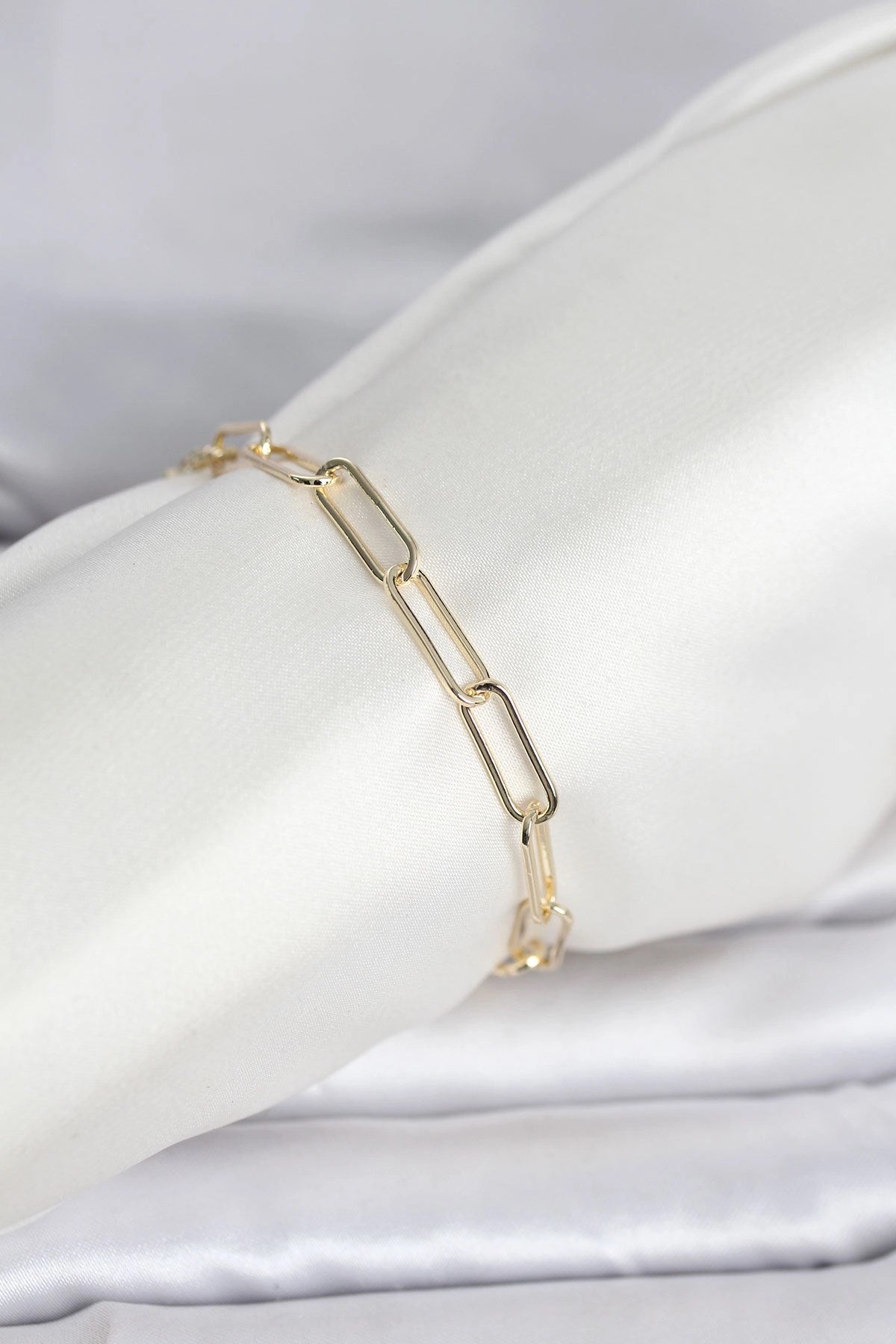 CM 14K Gold Renk Kalın Ataç Zincir Model Kadın Bileklik