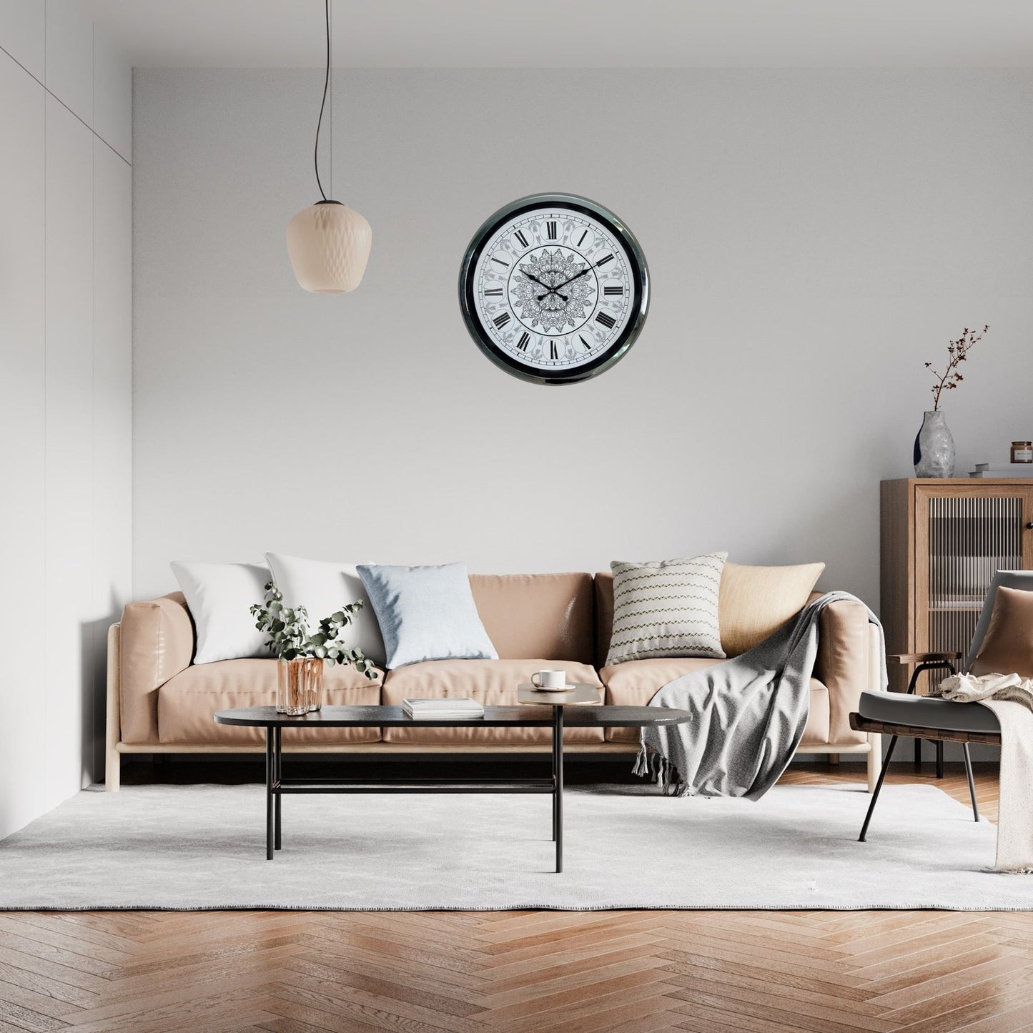 Krom Motifli Dekoratif 52 Cm Metal Duvar Saati