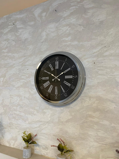 Dark Elegance 40 Cm Metal Krom Duvar Saati