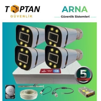 5 Mp 4 Kameralı Gece Renkli Sesli 250GB HDD Dahil Ahd Güvenlik Seti