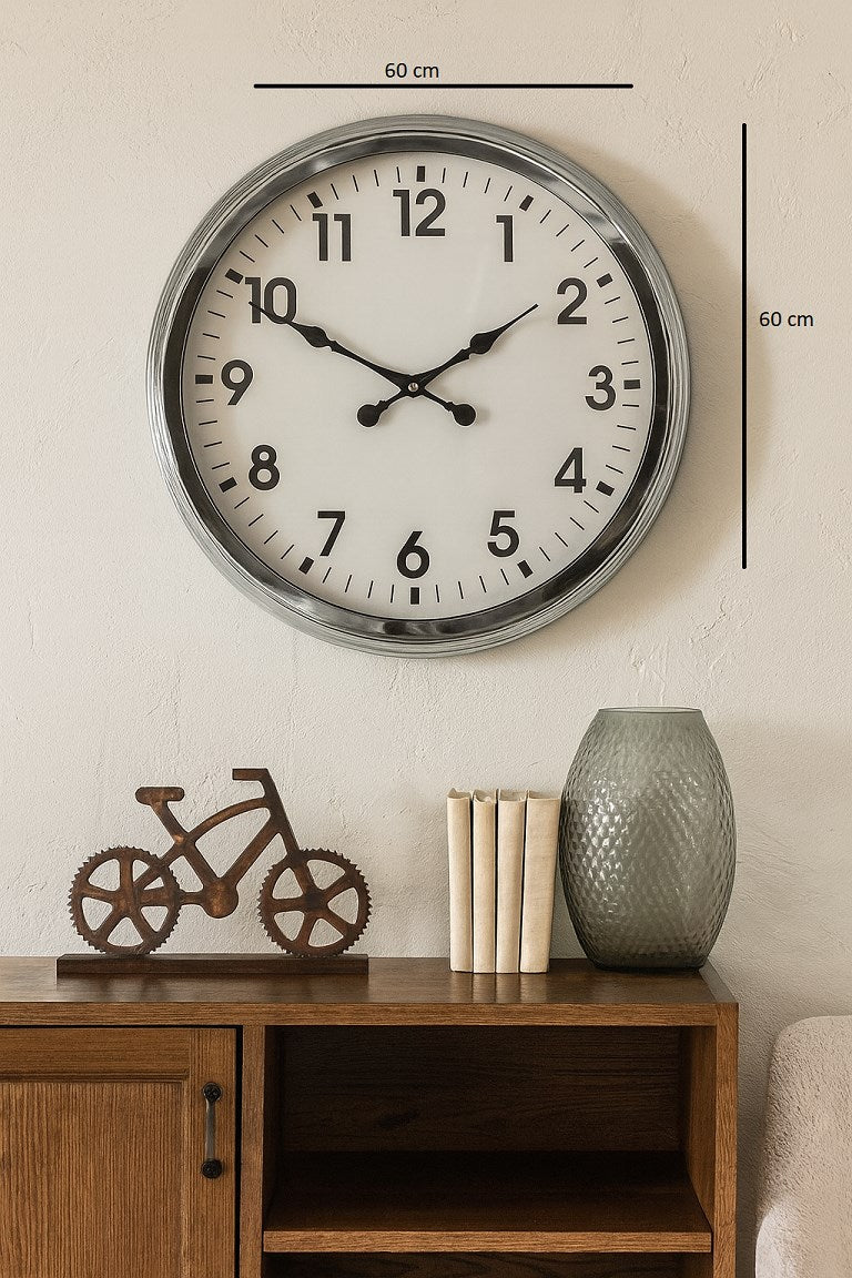 60 cm Krom Metal Duvar Saati