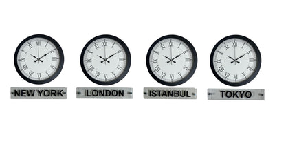 World Time Pro 4’lü Metal Siyah 36 cm Dünya Duvar Saati