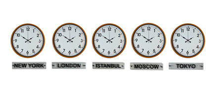 Sunrise Turuncu 36 Cm 5 li Tabelalı Dünya Saatleri