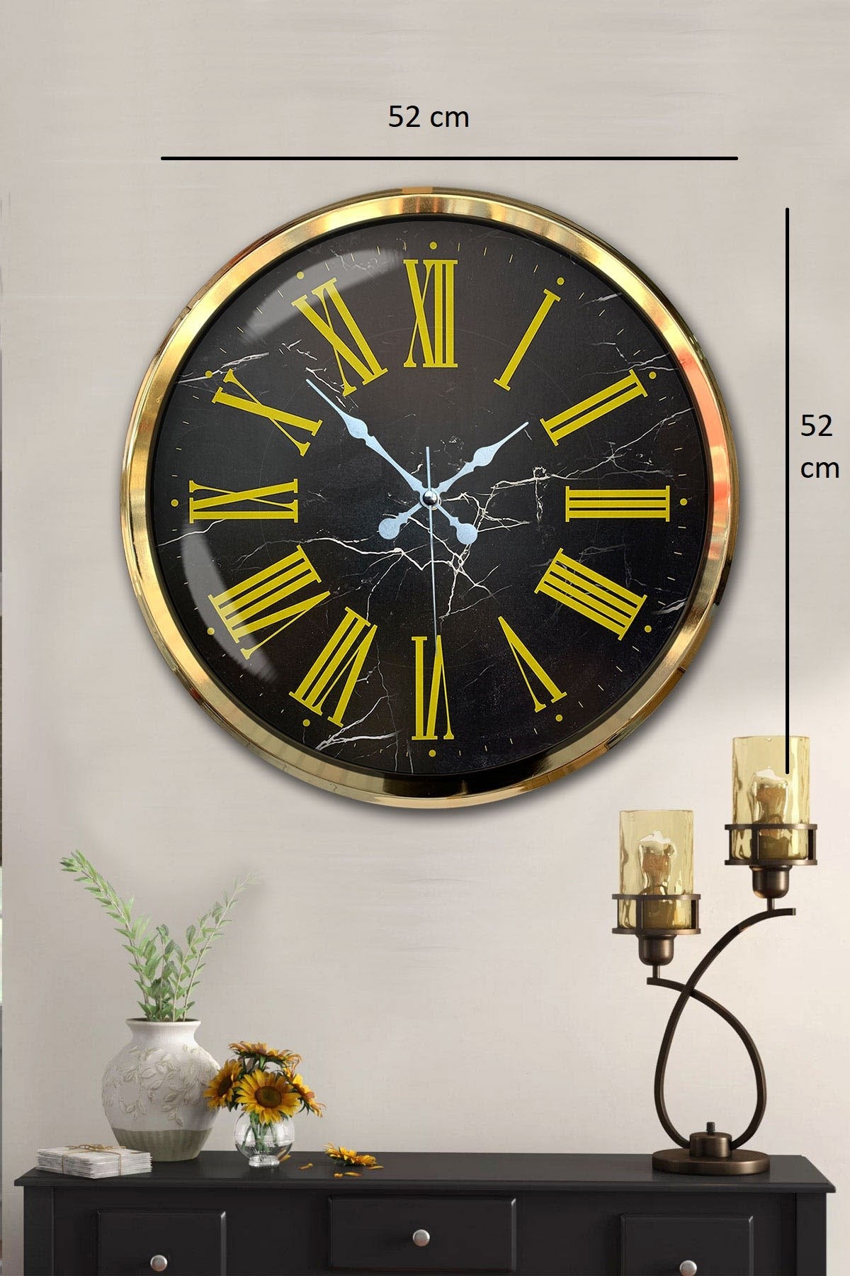 Black Marble Gold 52 Cm Metal Duvar Saati