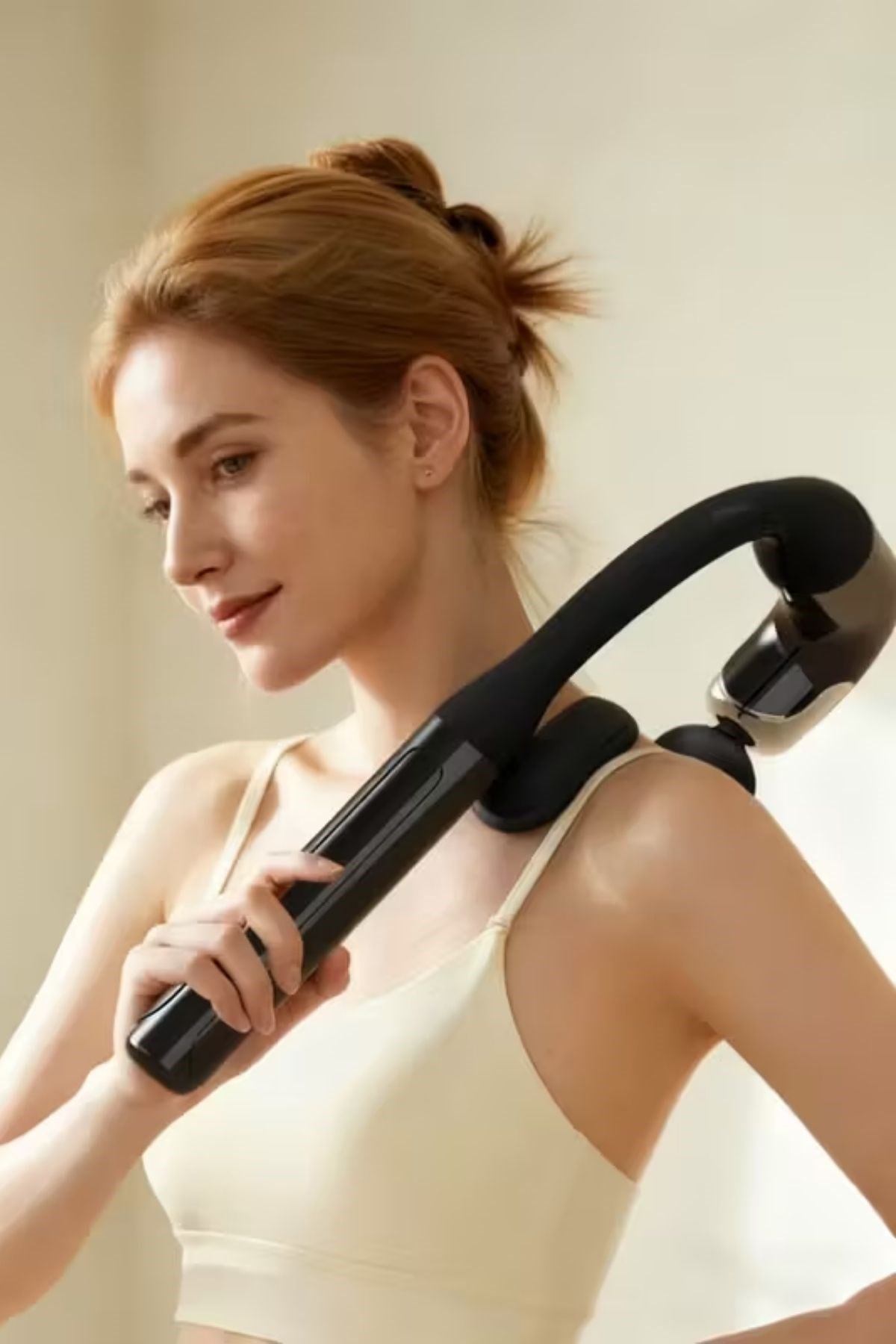 BUFFER® 4 Farklı Başlıklı Uzun Saplı Derin Doku Masaj Tabancası, Boyun, Omuz ve Sırt için Ergonomik Saplı Çoklu Masaj Modlu Taşınabilir Masaj Aleti