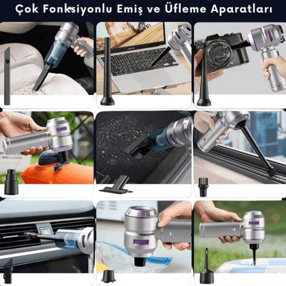 BUFFER® 9 Farklı Uçlu Kablosuz Şarjlı Araç İçi Süpürge – Wireless Destekli, Güçlü Emiş, Taşınabilir Pratik Araç Temizleyici