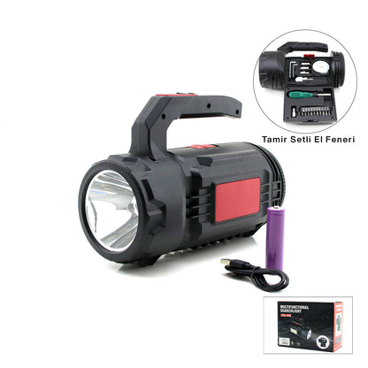 2İN1 19PCS = TAMİR - HIRDAVAT SETİ EL FENER - PROJEKTÖR LED + COB USB - TYPE-C - PİL ŞARJLI HS-310 (5643)