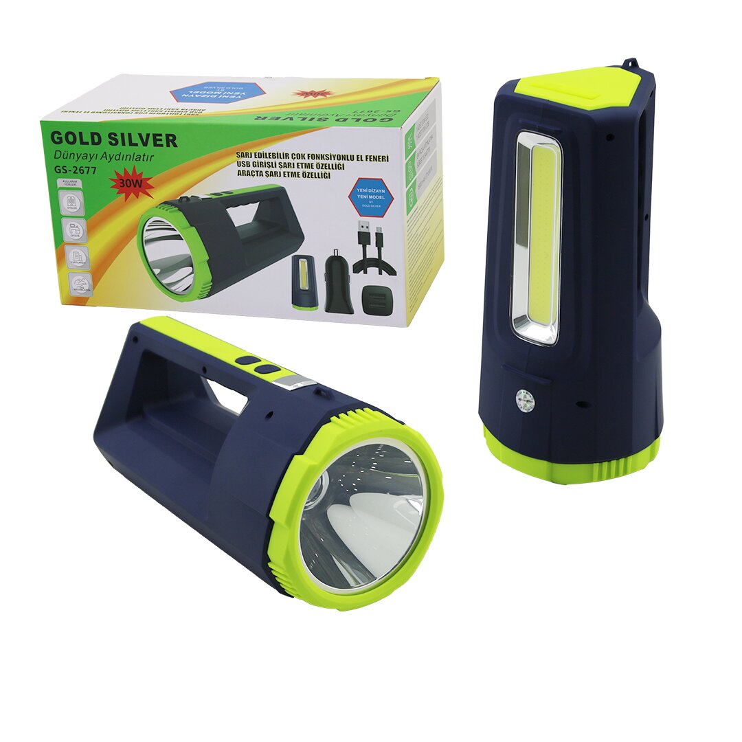 2İN1 30W - 10W COB LED USB - OTO ŞARJLI EL FENERİ PROJEKTÖR (5643)