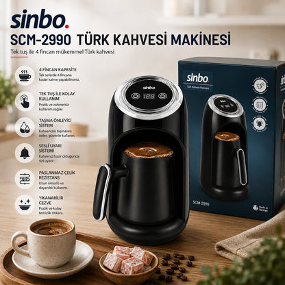 2İN1 ELEKTRİKLİ TÜRK KAHVE MAKİNESİ 4 FİNCAN SESLİ UYARI - TAŞMA ÖNLEYİCİ SİSTEM SCM-2990 (5643)