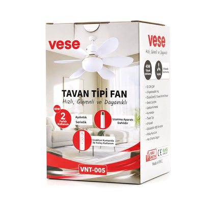 2İN1=TAVAN VANTİLATÖR - AVİZE LAMBA 40W KUMANDALI 6KNAT VNT-005 (5643)