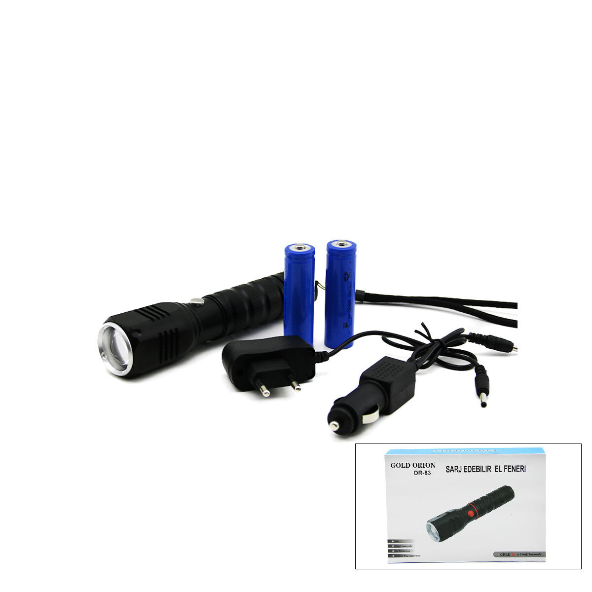 2IN1 ZOOMLU EL FENERİ - COB LED FİŞ - ÇAKMAK ŞARJLI METAL KASA 17CM 3000 LUMEN (5643)