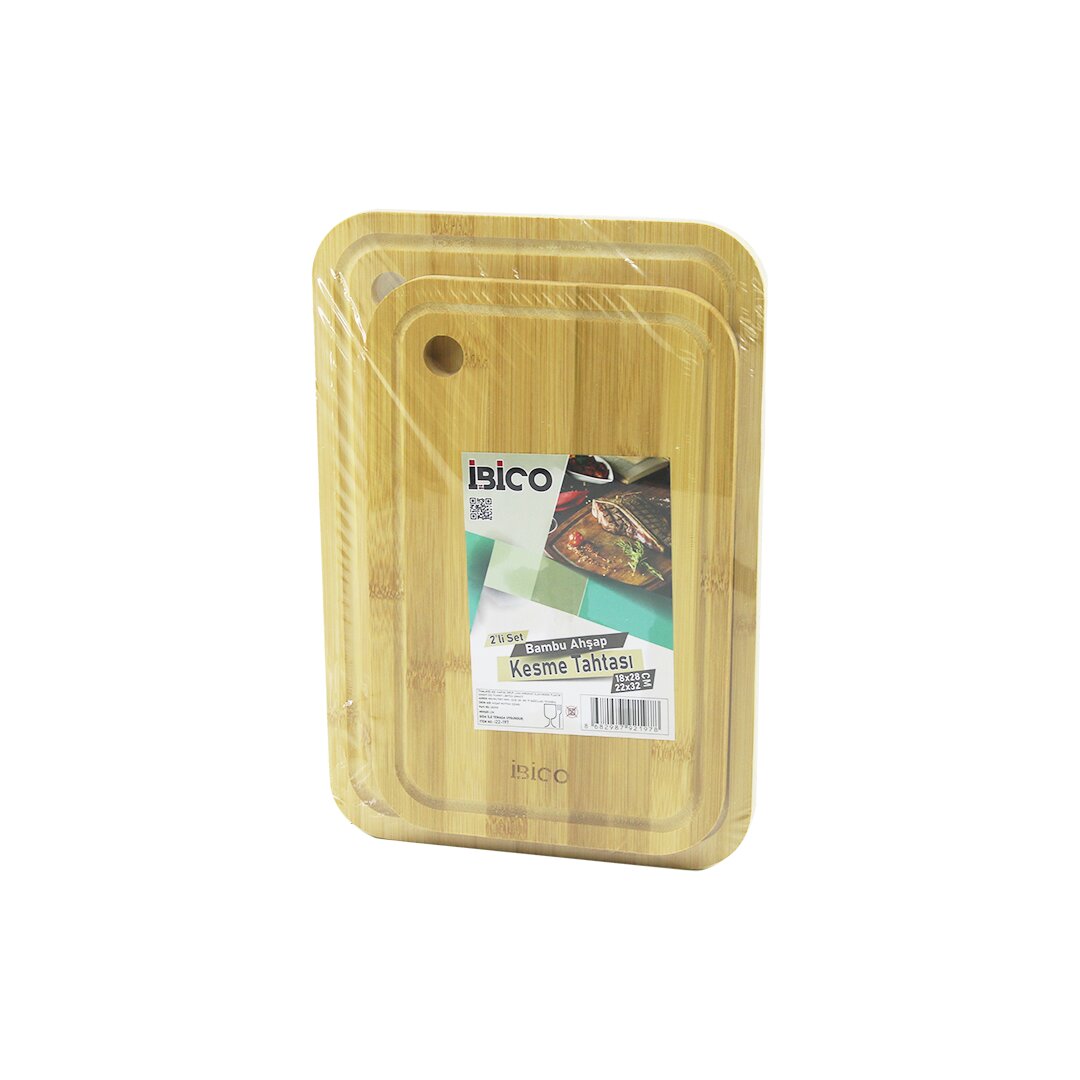 2PCS SETOVAL KENARLI - YUVARLAK DELİKLİ AHŞAP BAMBU KESİM PANOSU - KESME TAHTASI 18X28X1CM-22X32X1CM (5643)