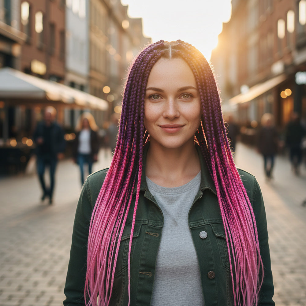Afrika Örgüsü Ve Rasta İçin Sentetik Ombreli Saç - Koyu Pembe / Pembe / Açık Pembe