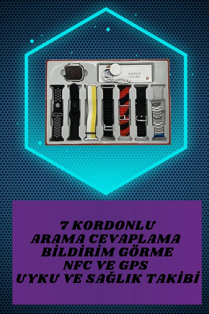Aynalı Bluetooth Kulaklık ve 7 Kordonlu Akıllı Saat Dijital Göstergeli Uzun Pil Ömrü